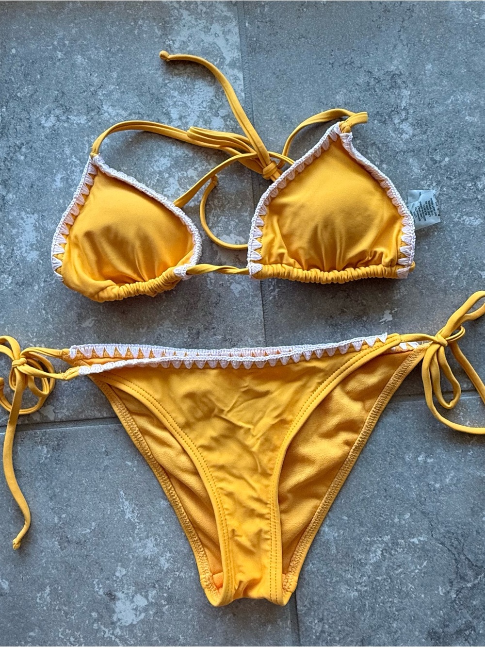 Zumiez Yellow Triangle Bikini with White Trim